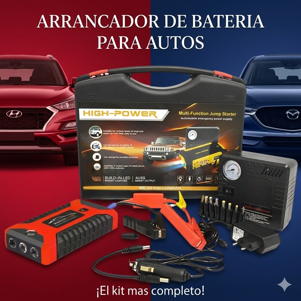 ARRANCADOR DE AUTOS CON INFLADOR DE LLANTAS MULTIFUNCIONAL